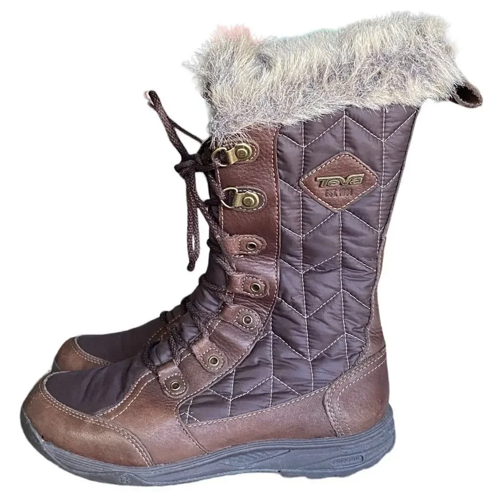Teva Lenawee Waterproof Thinsulate Faux Fur Winter Snow Boots  Womens 5.5 Brown